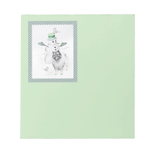 Keeshond Christmas Snowman Painting Dog Art Notizblock (Vorderseite)