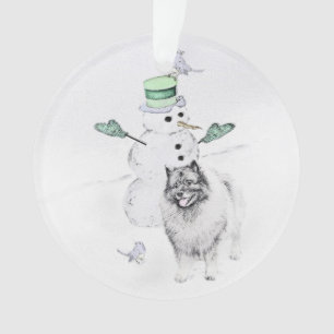 Keeshond Christmas Snowman Painting Dog Art Ornament