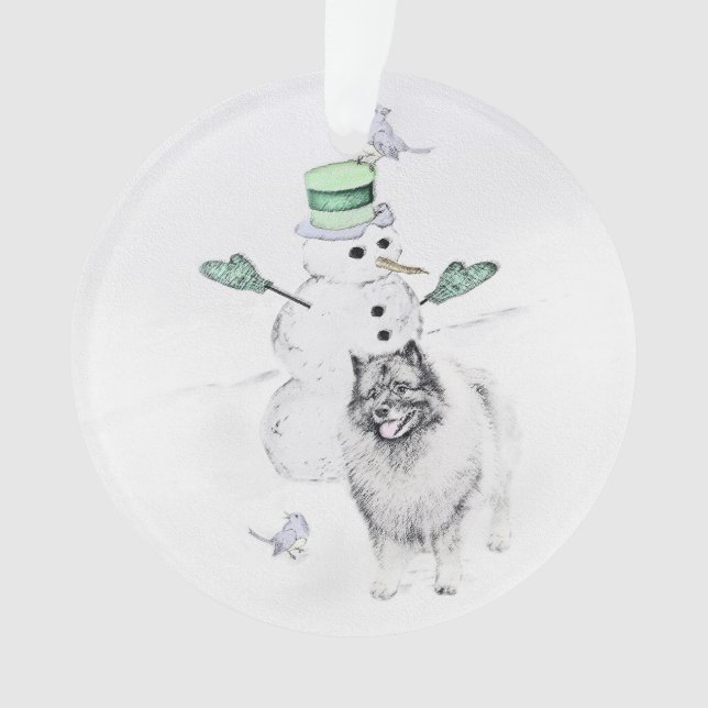 Keeshond Christmas Snowman Painting Dog Art Ornament (Vorderseite)