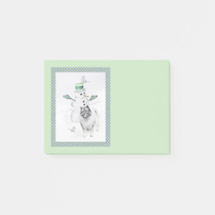 Keeshond Christmas Snowman Painting Dog Art Post-it Klebezettel