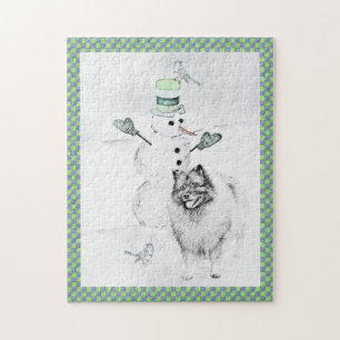 Keeshond Christmas Snowman Painting Dog Art Puzzle