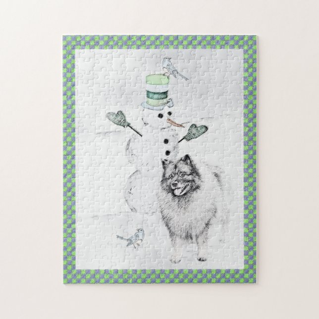 Keeshond Christmas Snowman Painting Dog Art Puzzle (Vertikal)
