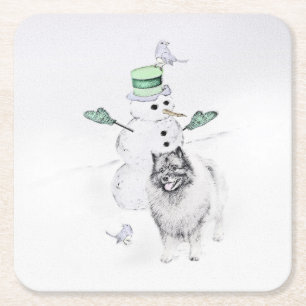 Keeshond Christmas Snowman Painting Dog Art Rechteckiger Pappuntersetzer