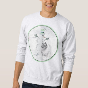 Keeshond Christmas Snowman Painting Dog Art Sweatshirt