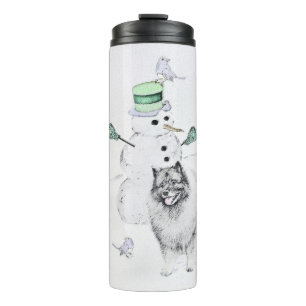Keeshond Christmas Snowman Painting Dog Art Thermosbecher