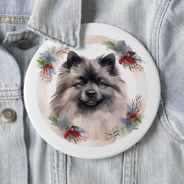 Keeshond Christmas Wreath Festivals Button (Beispiel)