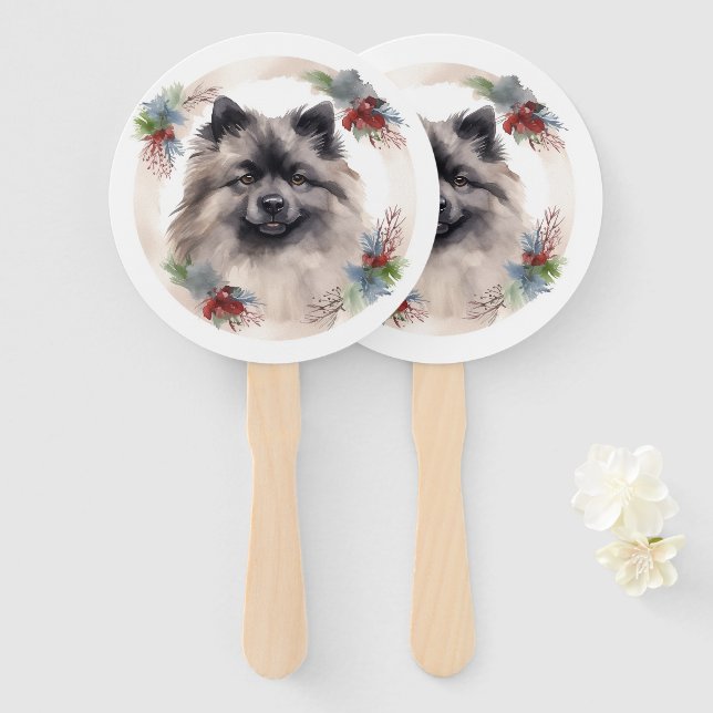 Keeshond Christmas Wreath Festivals Fächer (Vorne und Hinten)