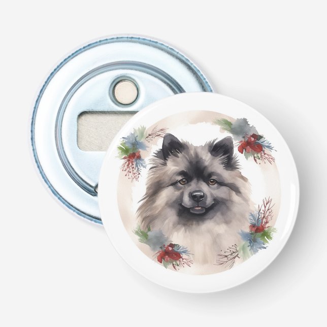 Keeshond Christmas Wreath Festivals Flaschenöffner (Vorderseite)