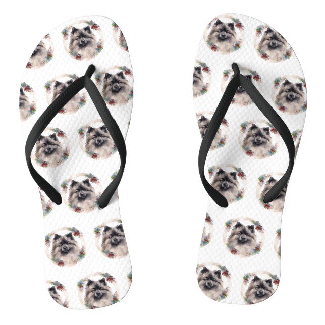 Keeshond Christmas Wreath Festivals Flip Flops (Fußbett)