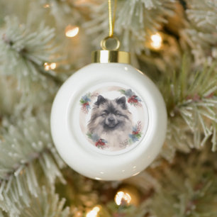 Keeshond Christmas Wreath Festivals Keramik Kugel-Ornament