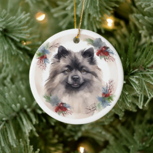 Keeshond Christmas Wreath Festivals Keramik Ornament
