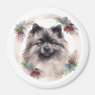 Keeshond Christmas Wreath Festivals Magnet
