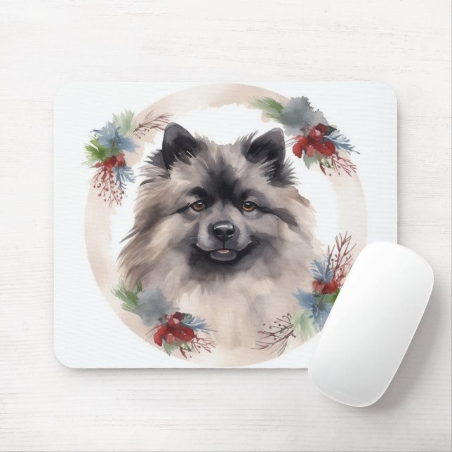 Keeshond Christmas Wreath Festivals Mousepad (Mit Mouse)