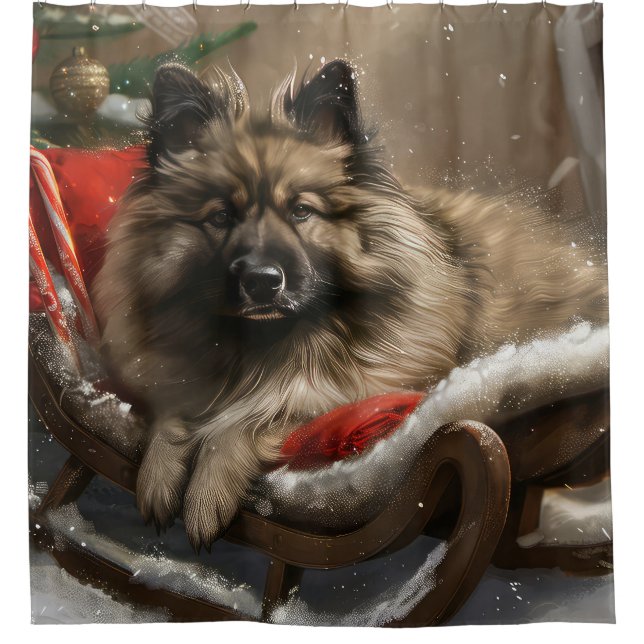keeshond Dog Christmas Festive Duschvorhang (Vorderseite)