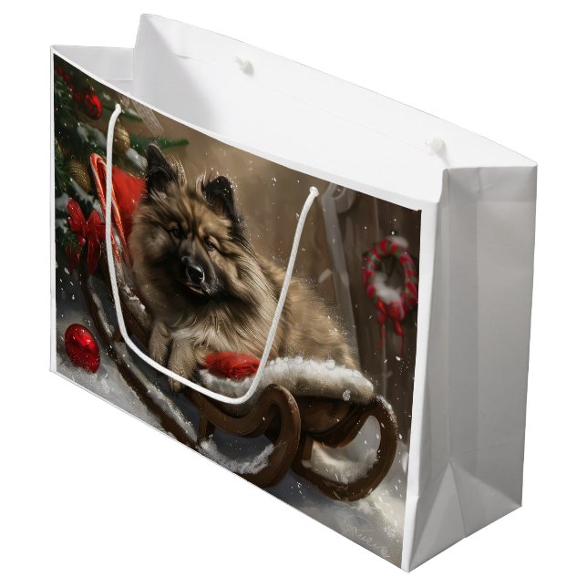 keeshond Dog Christmas Festive Große Geschenktüte (Vorderseite Schrägansicht)
