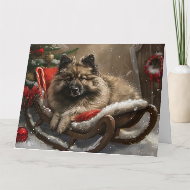 keeshond Dog Christmas Festive Karte (Vorderseite)