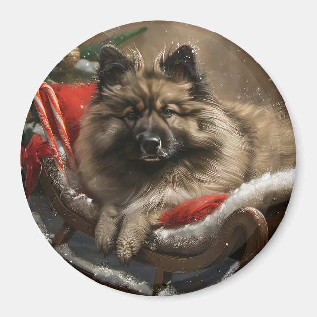 keeshond Dog Christmas Festive Magnet (Vorne)
