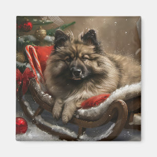 keeshond Dog Christmas Festive Magnet
