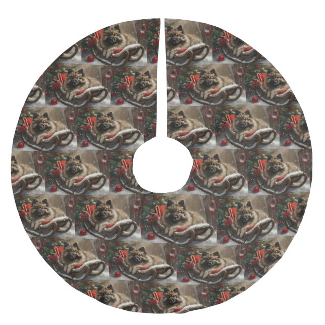 keeshond Dog Christmas Festive Polyester Weihnachtsbaumdecke (Vorderseite)