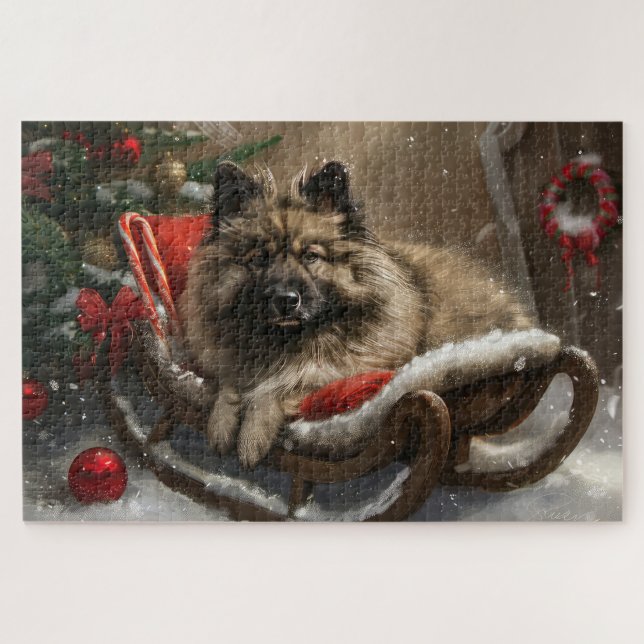 keeshond Dog Christmas Festive Puzzle (Horizontal)