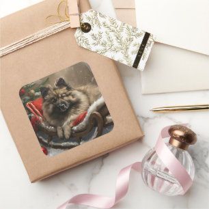keeshond Dog Christmas Festive Quadratischer Aufkleber