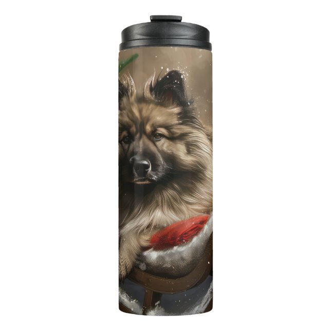 keeshond Dog Christmas Festive Thermosbecher (Vorderseite)