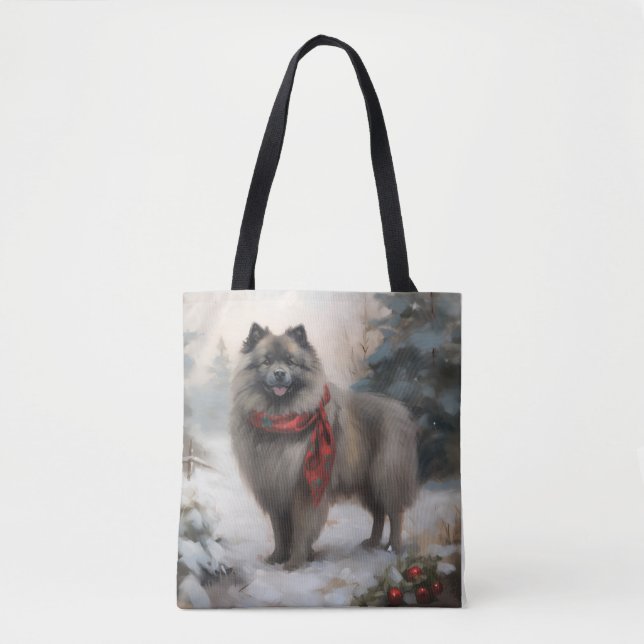 Keeshond Dog in Schneehocht (Vorderseite)