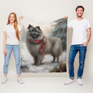 Keeshond Dog in Schneehocht Fleecedecke