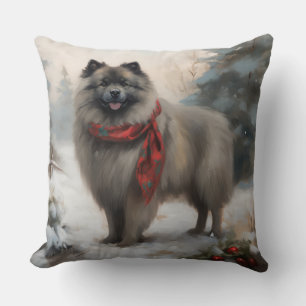 Keeshond Dog in Schneehocht Kissen