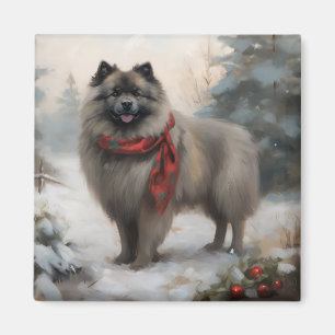 Keeshond Dog in Schneehocht Magnet