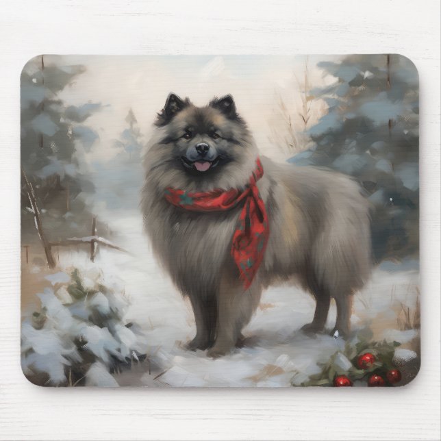 Keeshond Dog in Schneehocht Mousepad (Vorne)