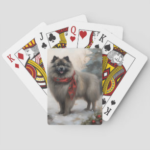 Keeshond Dog in Schneehocht Spielkarten