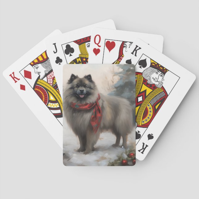 Keeshond Dog in Schneehocht Spielkarten (Rückseite)