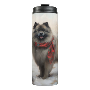 Keeshond Dog in Schneehocht Thermosbecher