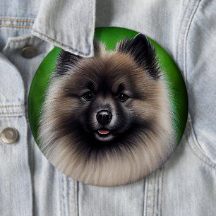 Keeshond Dog in St. Patrick's Day Dress Button