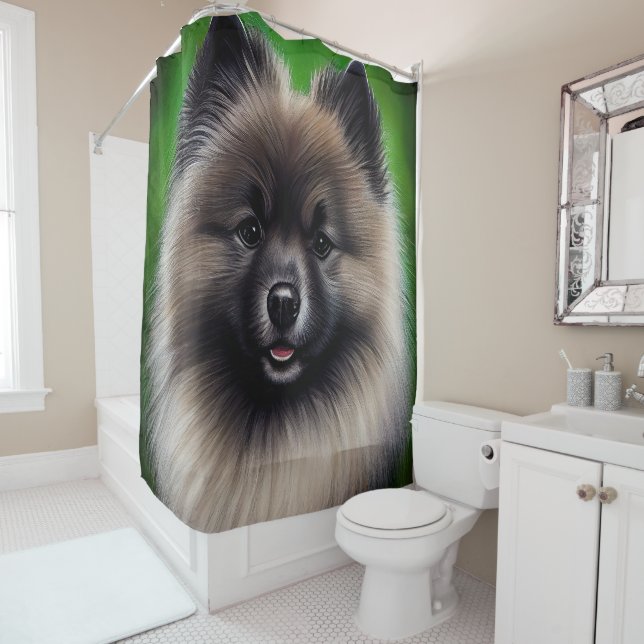 Keeshond Dog in St. Patrick's Day Dress Duschvorhang (Beispiel)