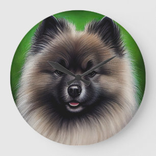 Keeshond Dog in St. Patrick's Day Dress Große Wanduhr