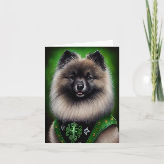 Keeshond Dog in St. Patrick's Day Dress Karte (Vorderseite)