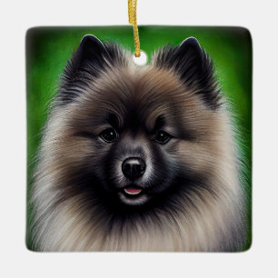 Keeshond Dog in St. Patrick's Day Dress Keramikornament