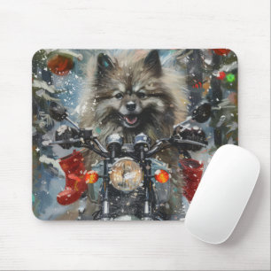 Keeshond Dog Riding Motorrad Weihnachten Mousepad