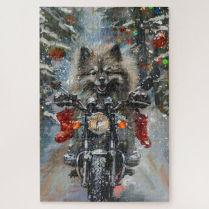 Keeshond Dog Riding Motorrad Weihnachten Puzzle