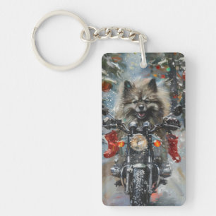Keeshond Dog Riding Motorrad Weihnachten Schlüsselanhänger
