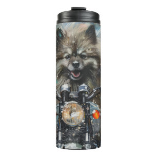Keeshond Dog Riding Motorrad Weihnachten Thermosbecher