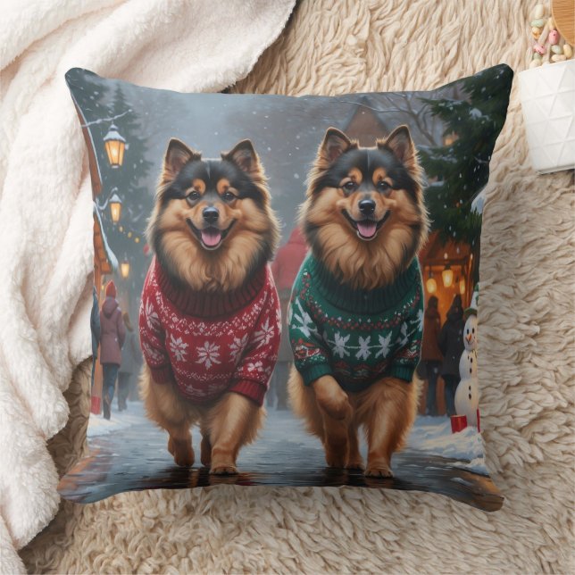 Keeshond Dogs Christmas Snow Holiday Kissen (Decke)