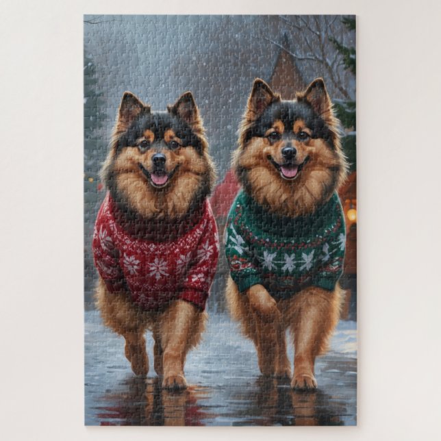 Keeshond Dogs Christmas Snow Holiday Puzzle (Vertikal)