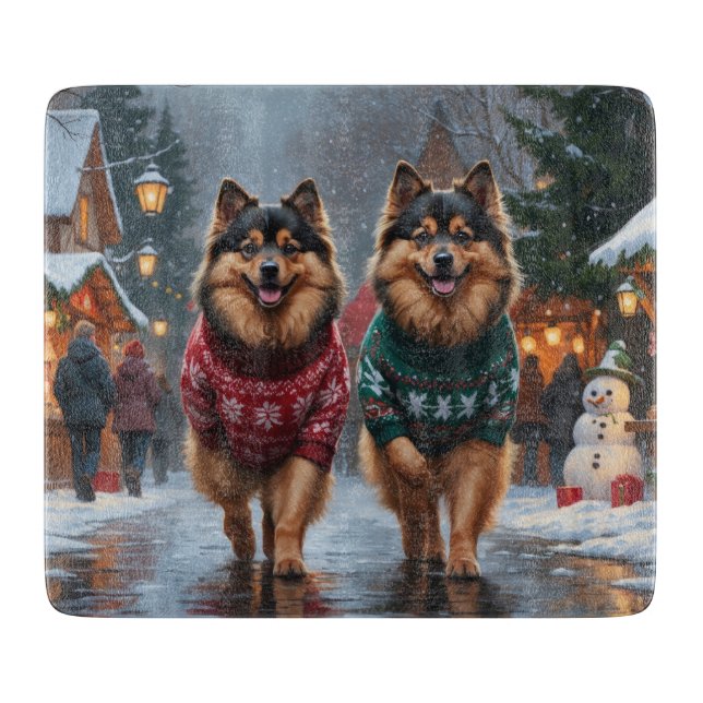 Keeshond Dogs Christmas Snow Holiday Schneidebrett (Vorderseite)