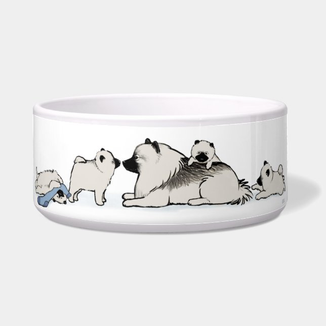 Keeshond-Familie mit blauer Socke Napf (Vorderseite)