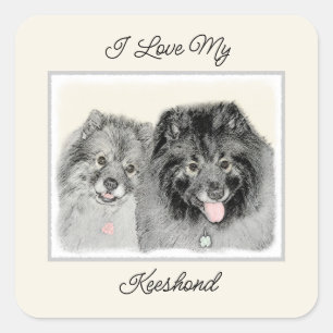 Keeshond Graphics Keeshond Mama and Son Quadratischer Aufkleber