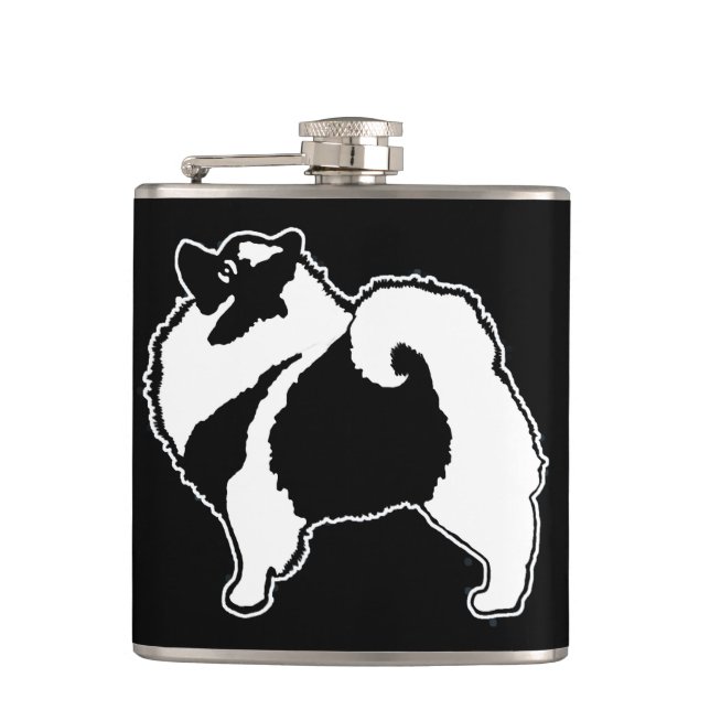 Keeshond Graphics - Niedliche Original Dog Art Flachmann (Vorderseite)