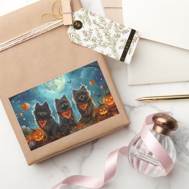 Keeshond Halloween Spooky Rechteckiger Aufkleber (Schenken)